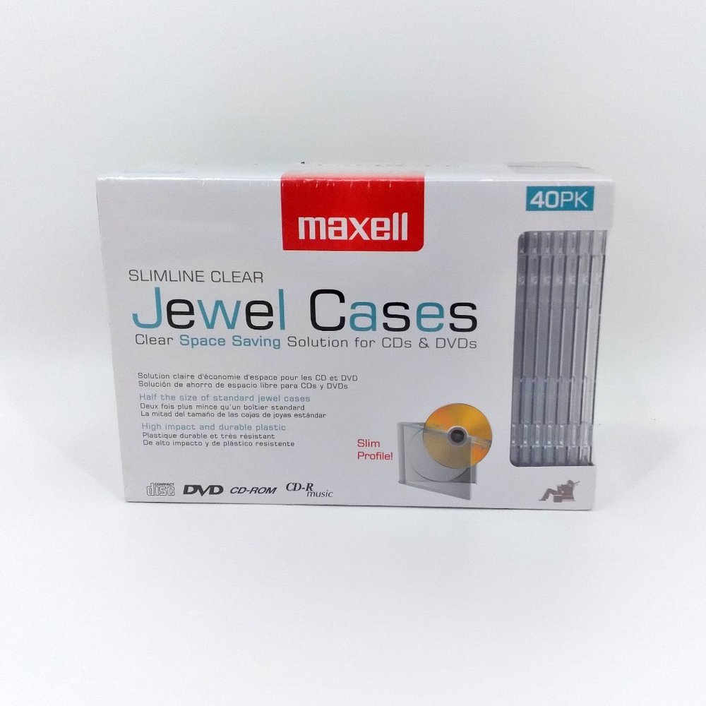 Maxell 40-Pack CD-DVD Slimline Jewel Cases, Clear
